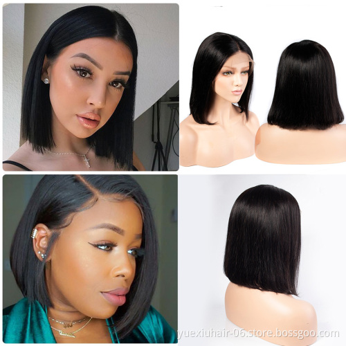 Cuticle Aligned Pre Plucked Natural Brazilian Human Hair Short 13*4 Straight Human Wig high Density.